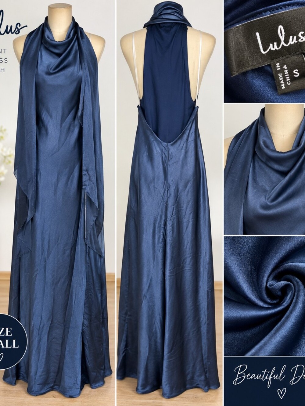 LULUS Satin Maxi Dress | Navy Blue | Size Small